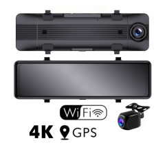 11インチストリーミングミラー4kドライブレコーダーgps一体型wifi相互接続前後の車載ダブルレンズ