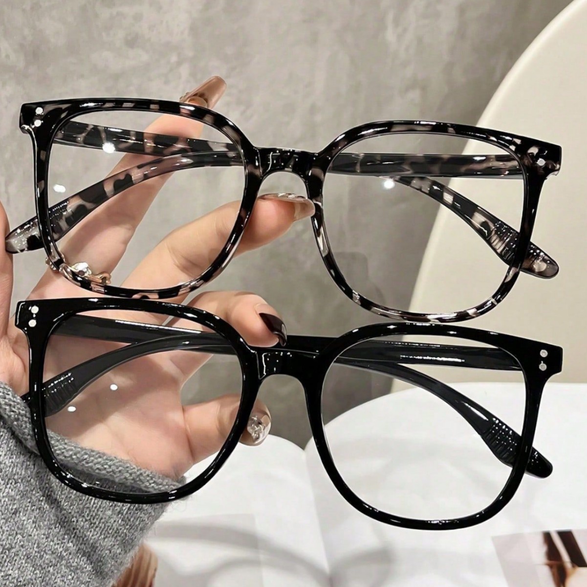 Square Frame Glasses for Women, Black Frame, Anti-Blue Light Glasses, Student Fashion Versatile Decorative Eyeglass Frames