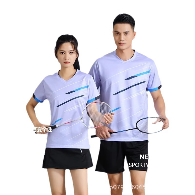 (2개) 새로운 배드민턴 의류 남녀 세트 인쇄 반팔 탁구 의류 대회 스포츠 여름 훈련 공 의류 인쇄