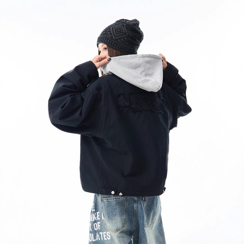 American Retro Plaid Patchwork Two-in-One Denim Jacket for Women Early Spring Loose Couple Jacket Fashion Niche Top