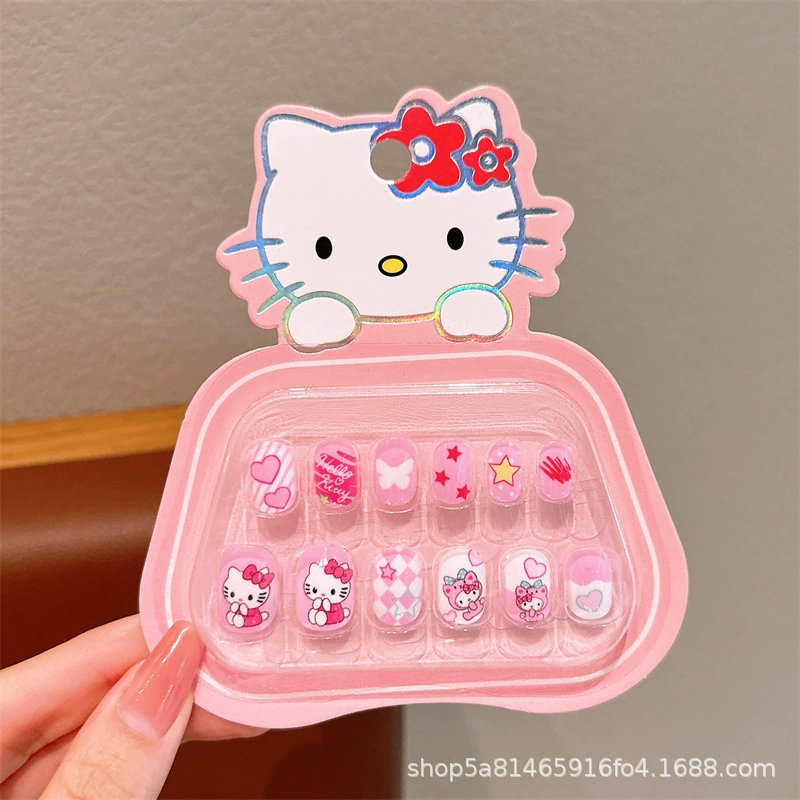 Sanrio, детские 3D-наклейки для ногтей, милые съемные мультяшные искусственные ногти