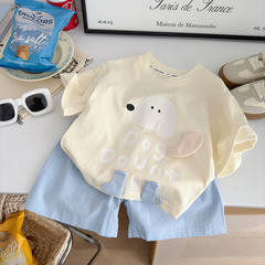 子供セットアニメプリント純綿tシャツ趣味立体子犬中小童半袖半ズボンカジュアル2点セット