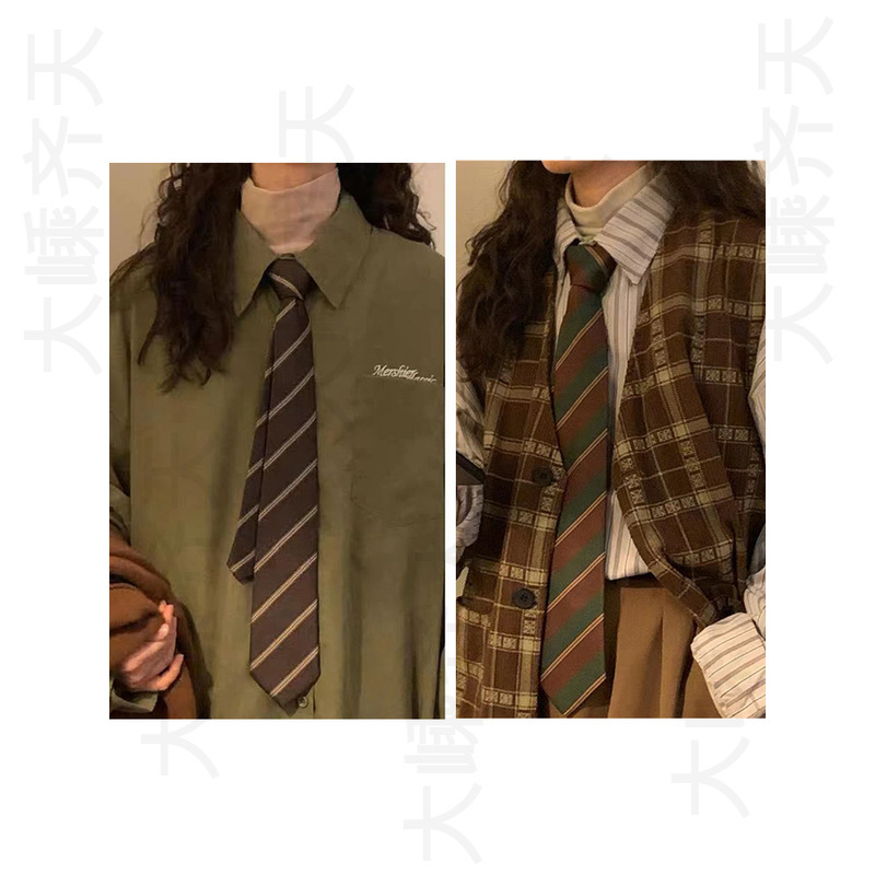 Brown Hand-Tied Tie Jk Female Stripesd Retro Vintage Preppy Style Dk Tie Shirt Male Couple Suit