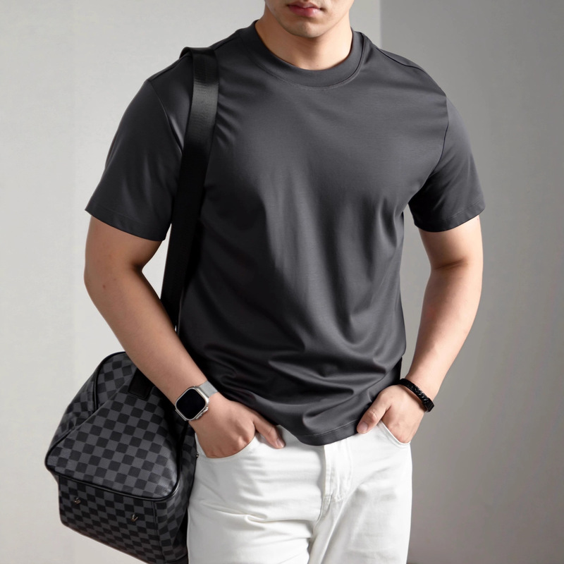 [80-Count Pure Cotton Cool-Feel T-Shirt] Liquid Ammonia High-End T-Shirt Men's Short-Sleeved Ice Silk Antibacterial White T-Shirt 2026 Quick-Drying Shirt for Men