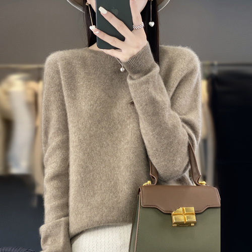 Ladies' One-piece Round Neck Wool Knit Casual Slimming Spring Autumn Winter New Style Versatile Light Luxury Top