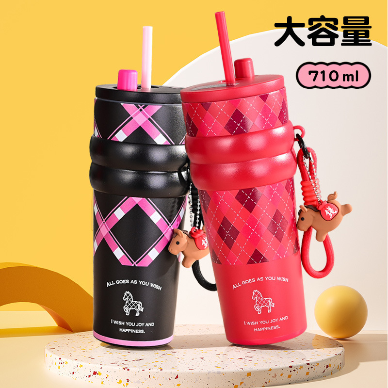 Nueva taza de paja de alto valor facial con cuerda 316 taza de aislamiento térmico de acero inoxidable taza de hielo portátil de gran capacidad