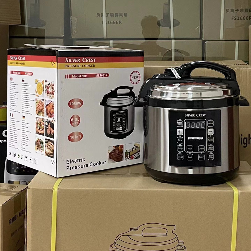 Comercio exterior transfronterizo doméstico de gran capacidad en inglés olla a presión de cresta de plata estándar de 110V