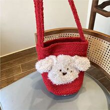 圣诞时尚毛绒水桶新款单肩斜挎包包 2024新款时尚百搭大容量小包