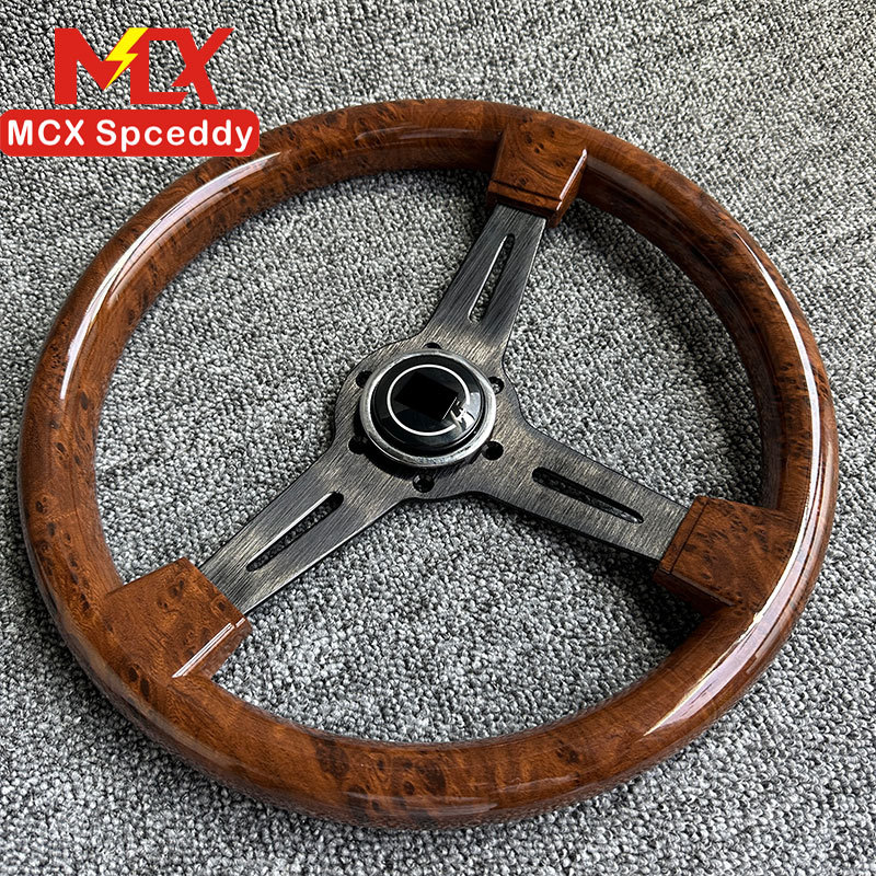 跨境热销14寸仿桃木ABS汽车改装复古方向盘竞技赛车通用孔距70mm