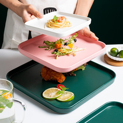 北歐西餐盤家用釉下彩創意淺式平托盤子正方形陶瓷披薩盤牛排盤子
