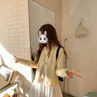 2026新款温柔风立体花朵假两件针织开衫软糯显瘦早秋百搭减龄上衣