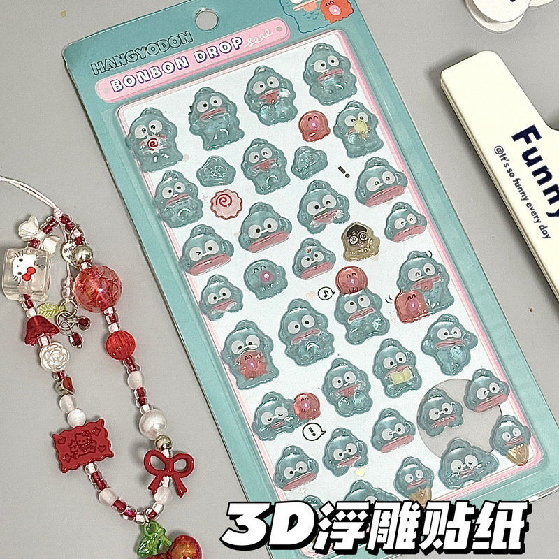 新しいサンリオ日本立体レリーフ漫画ステッカー動物クリスタル宝石装飾ステッカー kt 猫シナモン犬|undefined