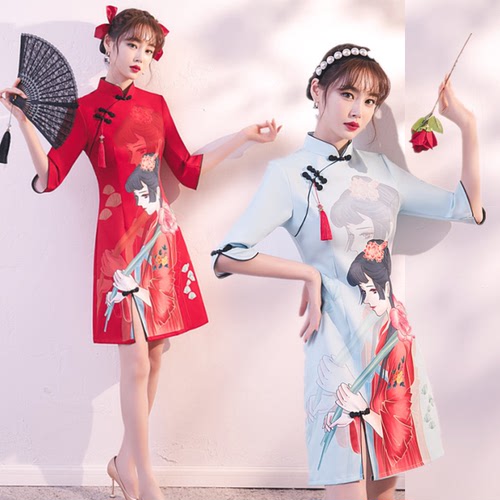 Chinese dresses qipao cheongsam for women girls daily short dresses show retro cheongsam for lady model show host singer choir miss ettiquette dress 