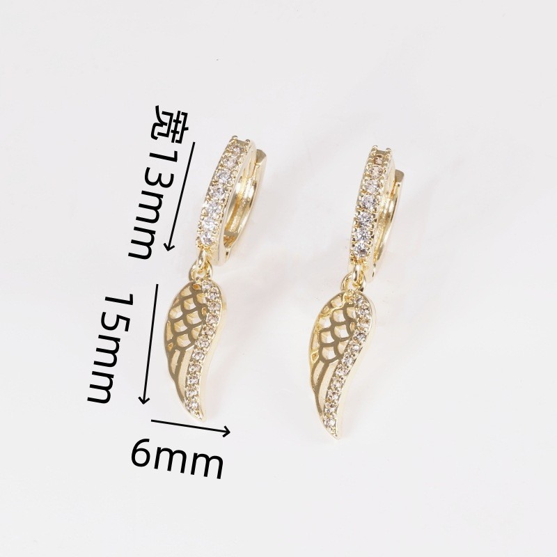 European American Luxury Zircon Love Star Cross Wings Ear Buckle Suit - Gold Earrings for Women detail image 9