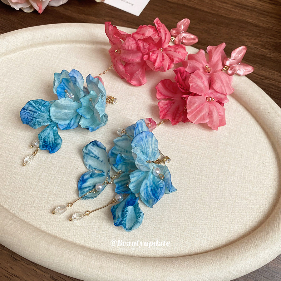 Aguja de plata, tela de circón, flores, borlas, pendientes de perlas, pendientes de estilo de vacaciones junto al mar, pendientes de todo fósforo, sentido de clase alta de nicho