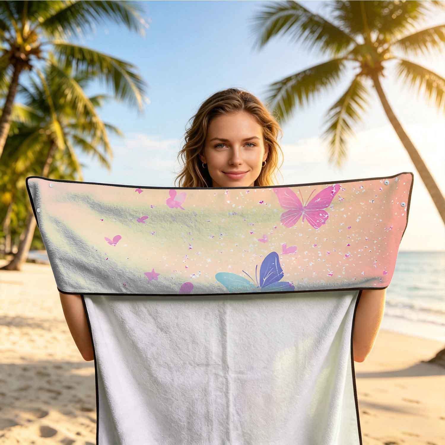 Printed bath towel and car seat cover 2-in-1, ultra-fine fiber outdoor beach and car dual-use universal seat cushion