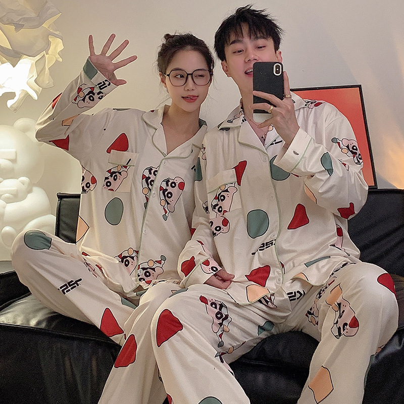 Pijamas de pareja de primavera y otoño de algodón de manga larga delgada para mujer más tamaño 2023 nuevos hombres lindos de verano e invierno para el hogar