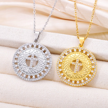 法式复古圆形十字架吊坠女小众个性高级感项坠跨境欧美风项链饰品