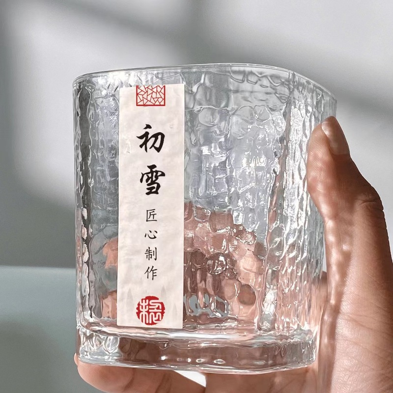 高颜值初雪锤纹玻璃杯日式家用水杯威士忌酒杯方形简约杯子M|undefined