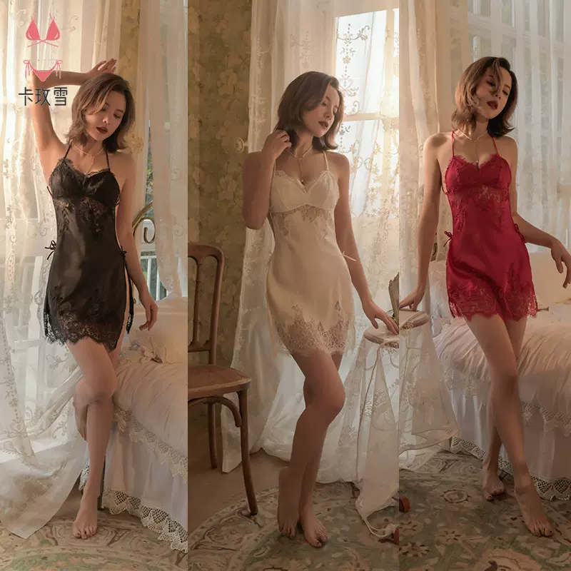 卡玫雪性感蕾丝吊带裙睡衣薄款私房连衣裙诱惑露背调情家居服1460