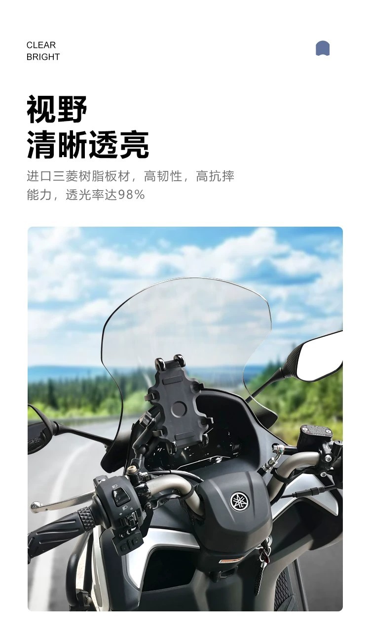 Suitable for modification of the front windshield of the Yamaha Xunying 125, forward-moving rearview mirror, transparent windshield accessories
