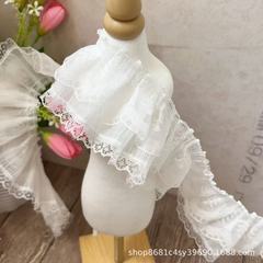 7cm宽精美柔软双层褶皱雪纺蕾丝花边面料DIY领口袖口加宽裙摆装饰
