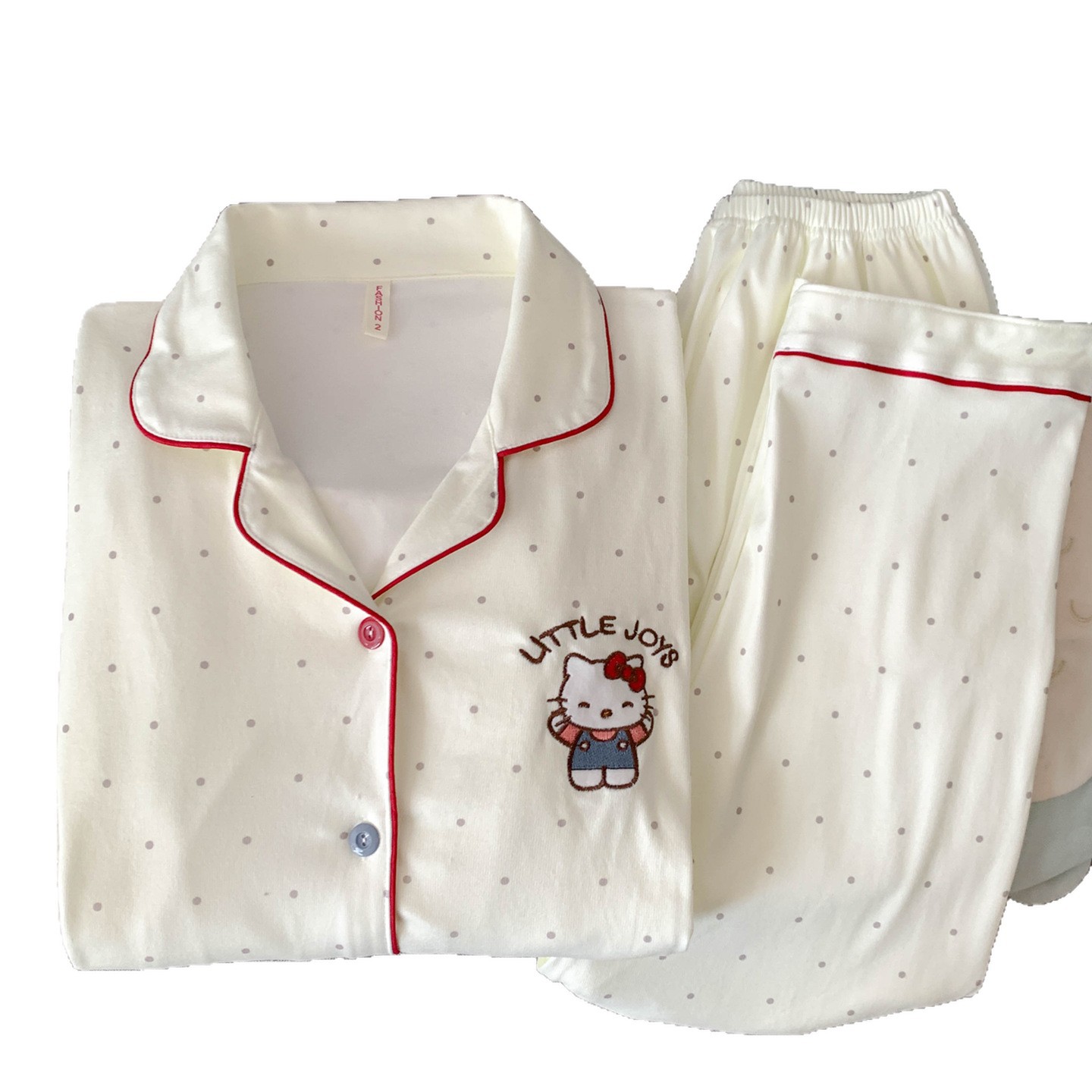 Dots Hello Kitty pijamas de lana de mujeres otoño y invierno de coral acolchado grueso ropa para el hogar de chicas lindas