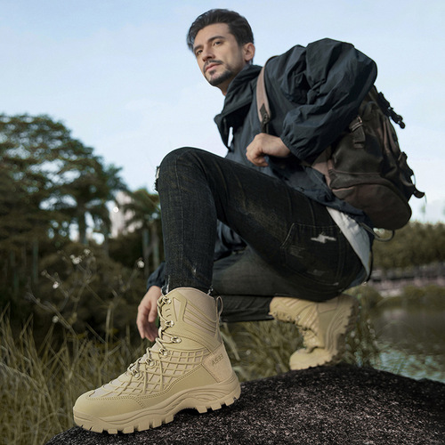 Waterproof military boots, tactical boots, breathable mid-cut boots, outdoor men's shoes, desert boots, combat boots, hiking boots, footwear.