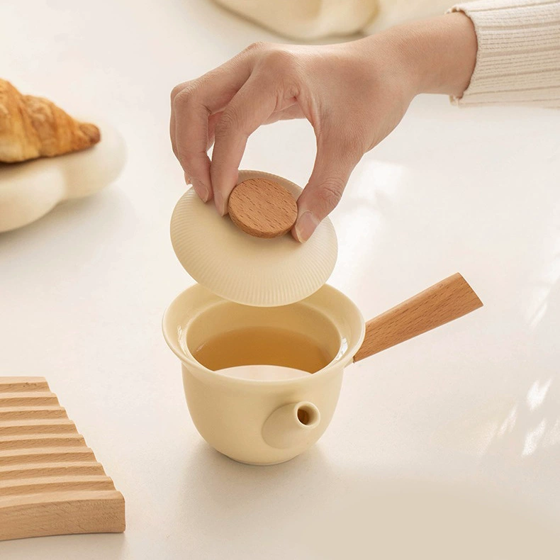 Cream ceramic tea set, afternoon tea for home use, teapot, creative tea cup, gift box, light luxury style