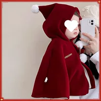 Детский плащ, осенне-зимняя одежда для маленьких девочек, красная шаль, детский бархатный утолщенный ветрозащитный уличный ветрозащитный плащ, новогодняя одежда