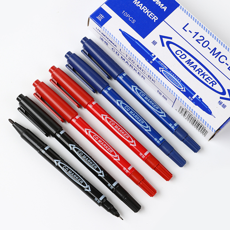 Pluma de gancho de doble cabeza pluma de dibujo de doble propósito pluma de marcado clásico popular pin mensual mil piezas pluma de marcado aceitoso no borrable