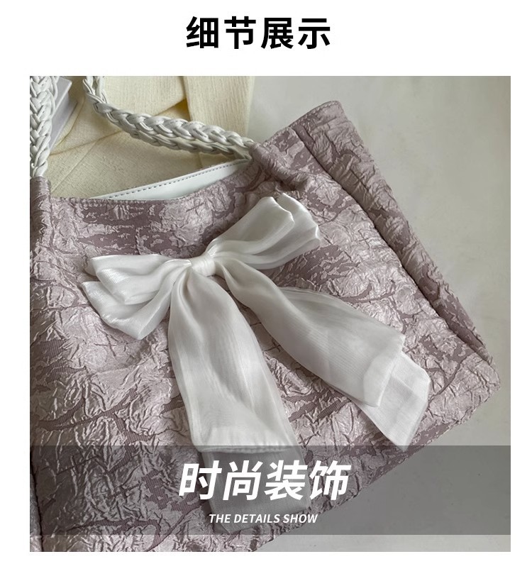 Large-capacity bow bag for women, 2023 new trendy, fashionable and sweet single-shoulder bag, student commuting tote bag details Picture