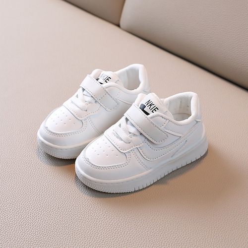 Autumn new children's sports shoes, boys' leather low-top sneakers, girls' soft-soled toddler shoes, baby white shoes
