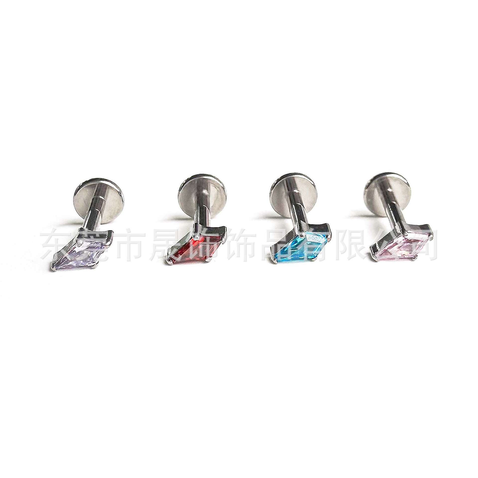 F136 Titanium Ear Stud 石 Cubic Zirconia 菱 Helix Cartilage Stud G23 Implant Grade Titanium Internal Thread Labret Stud Piercing Jewelry