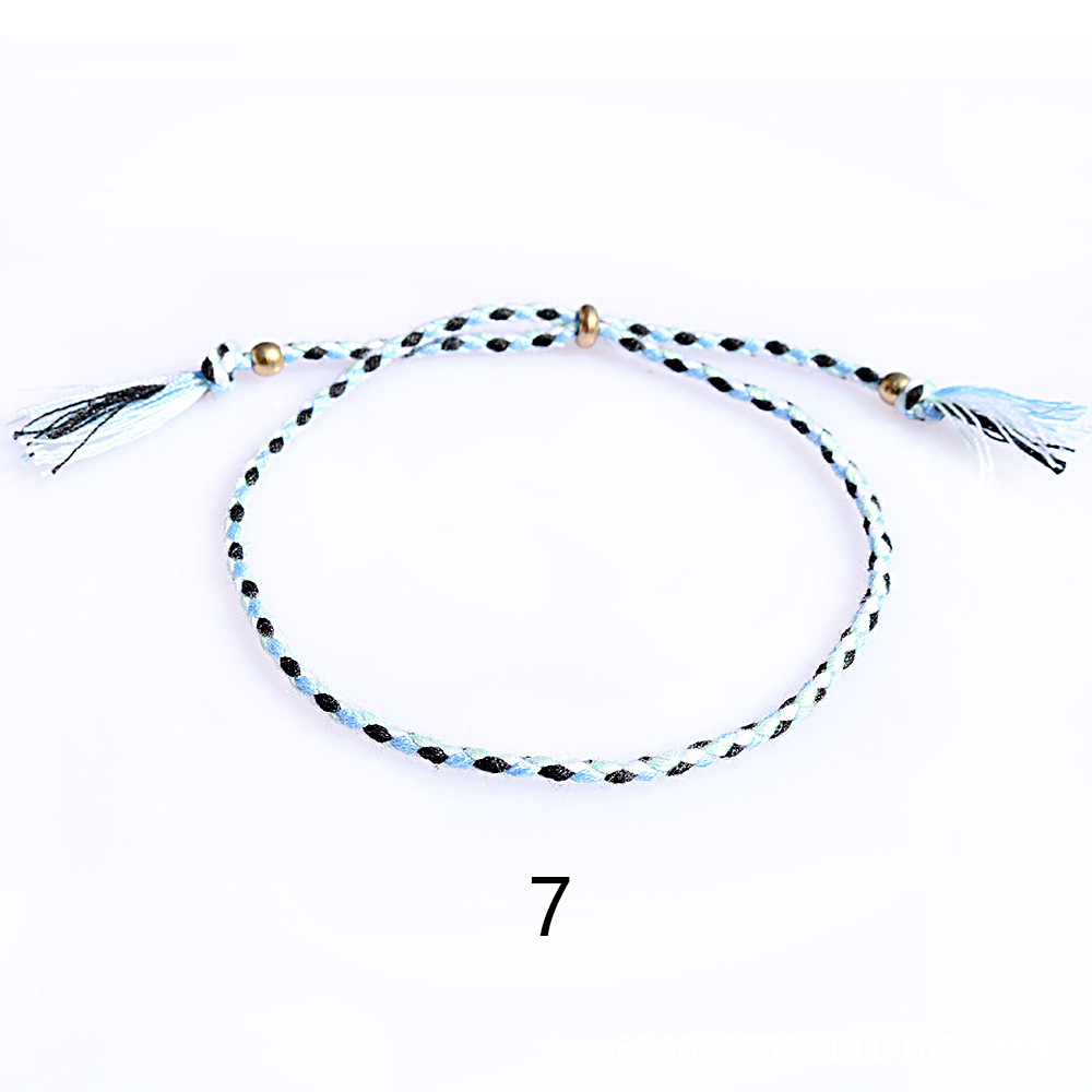 Amazon popular colorido cuerda de algodón amistad pulsera perlas de cobre borla pulsera tejida a mano ajustable hombres y mujeres pulsera