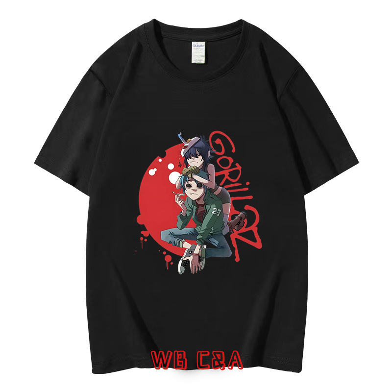 Cartoon Rim Surrounding Short-sleeved Men's Rock Band Gorillaz Round Neck All-match Korean Style Youth Foreign Trade T-shirt
