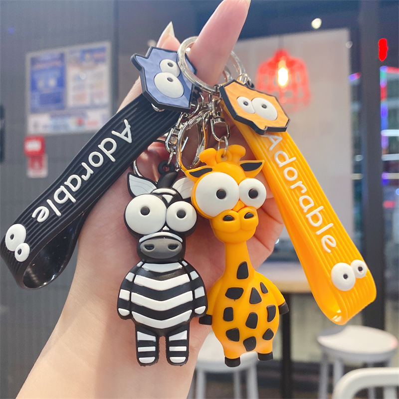 Funny and Cute Pop-Eyed Animal Keychain Cute Cartoon Glue Giraffe Car Key Chain Bag Pendant Wholesale