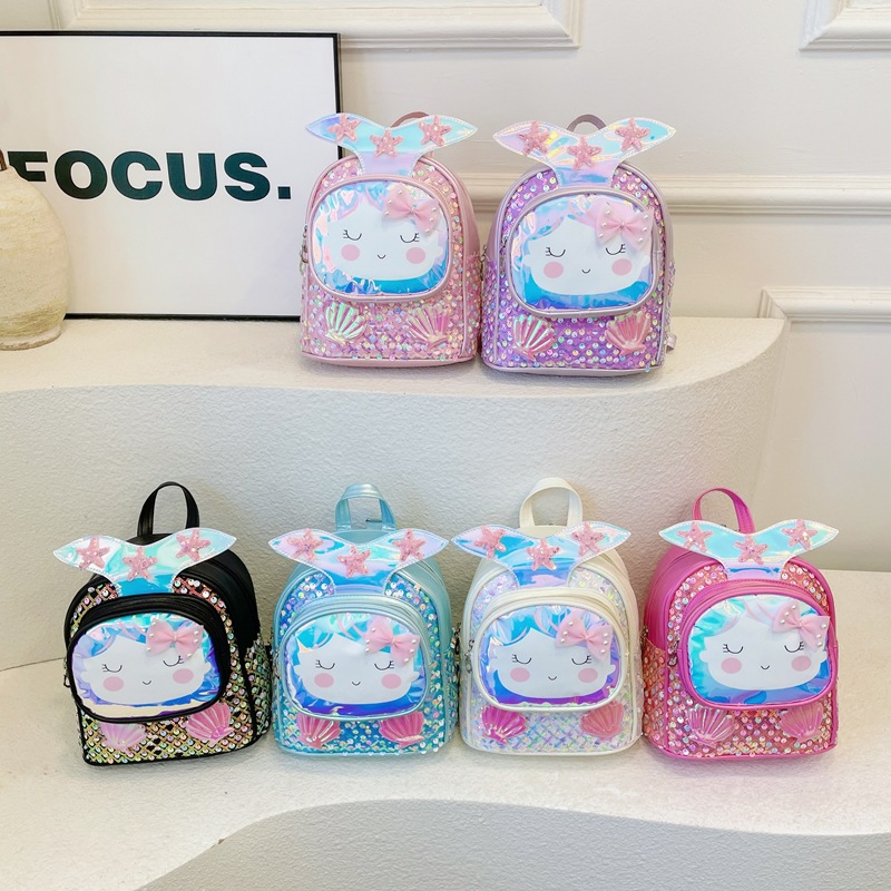 Mochila de moda de sequillas para niños y niñas, jardín de infantes, mochila para bebés, caricatura encantadora conchas de estrellas, mochila para niños