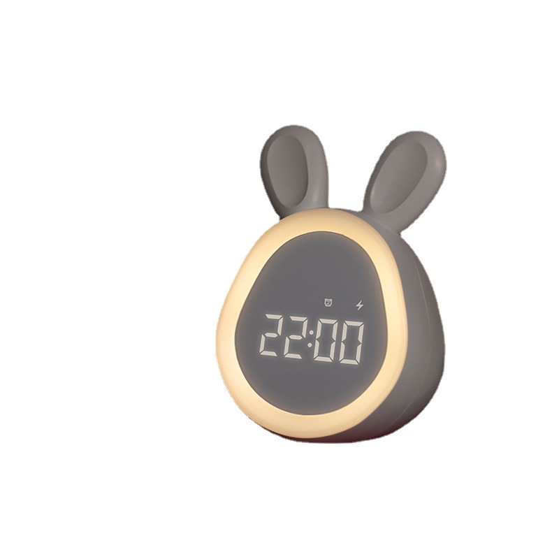 Pequeño mini conejo redondo lindo conejo despertador atmósfera noche luz inteligente estudiante mini programa teléfono móvil reloj de alarma de carga