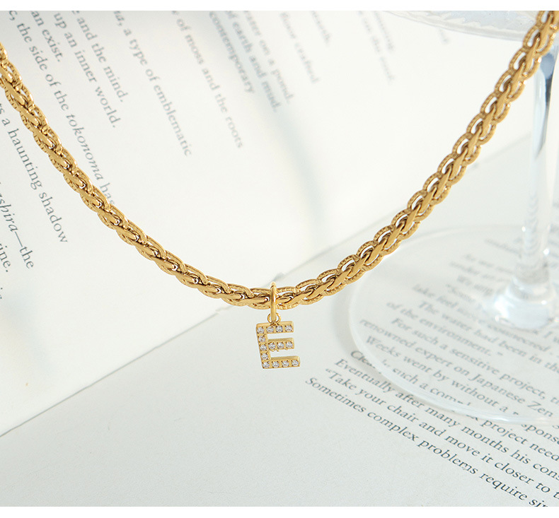 304 Stainless Steel, Copper Material Letter Pattern Wholesale Jewelry Fashion Letter 304 Stainless Steel Copper Zircon 18K Gold Plated Plating Pendant Necklace