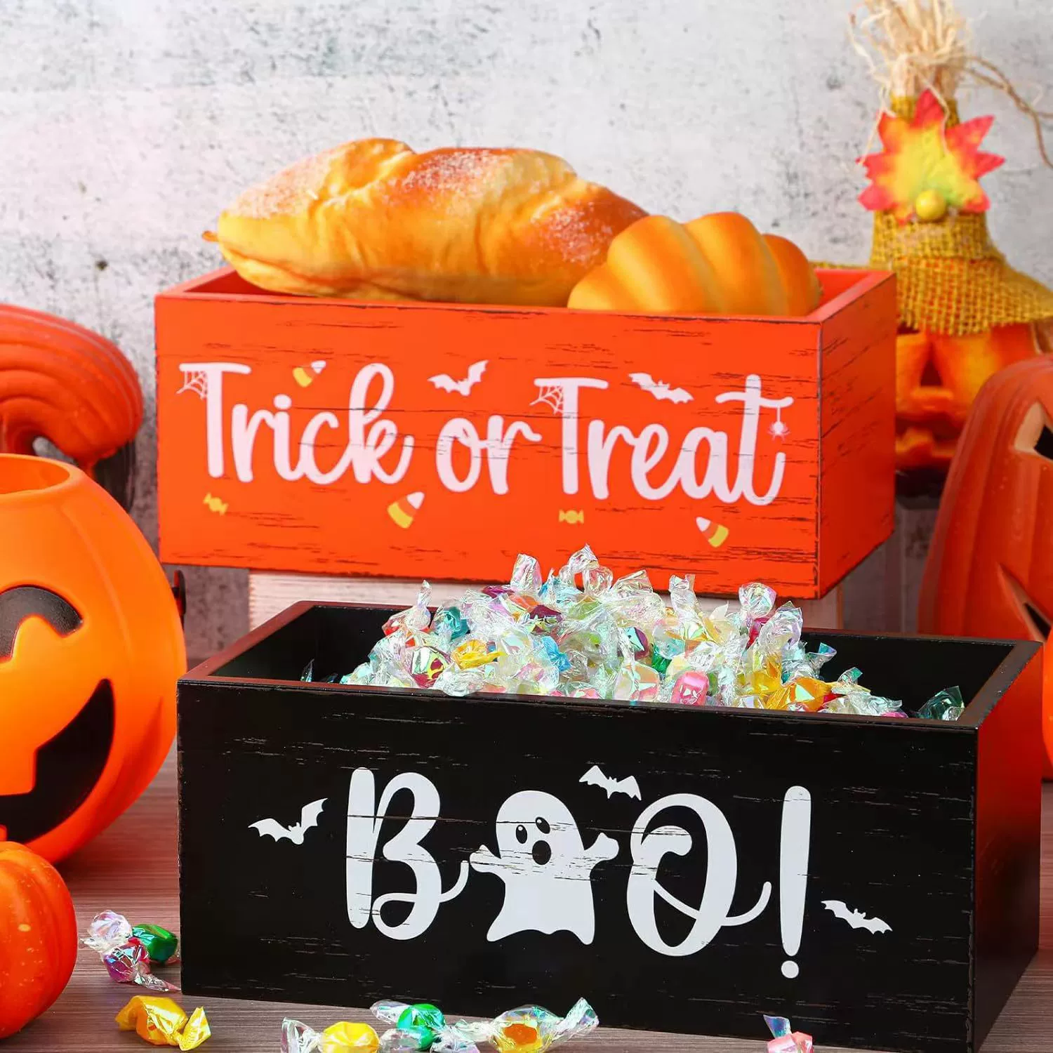 Деревянная коробка для закусок Хэллоуин стол декоративный конфеты ведро для детской вечеринки декоративная коробка для хранения конфет деревянная коробка