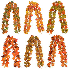 枯色系类仿真枫叶藤条 万圣节装饰36目仿真枫叶2米人造枫叶藤条
