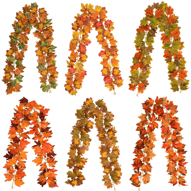 枯色系类仿真枫叶藤条 万圣节装饰36目仿真枫叶2米人造枫叶藤条