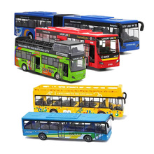 仿真加长公交车合金汽车模型灯光音乐回力双节巴士儿童玩具车