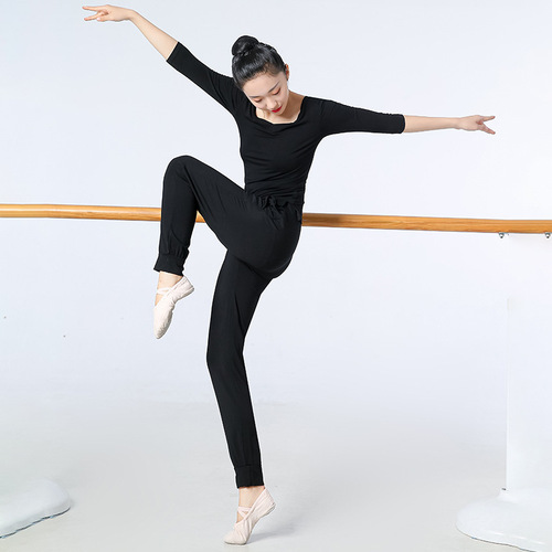 Shape clothing, dance tops for women, training square dance clothing, modal black dance clothes, new mid-sleeves