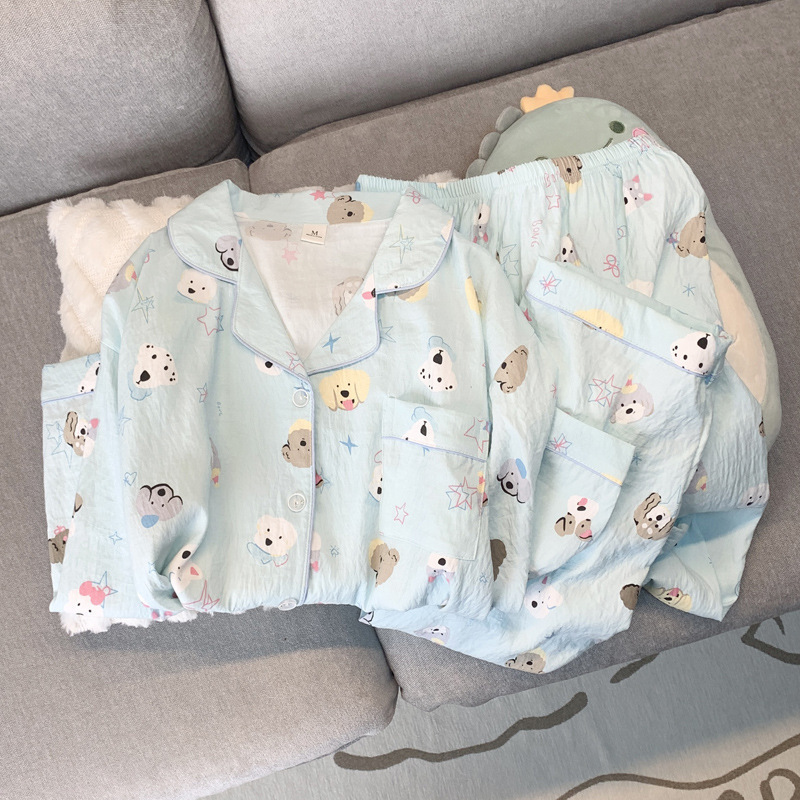 腊肠狗睡衣女款2025新款春秋季纯棉纱布长袖套装开衫棉绸家居服夏|undefined