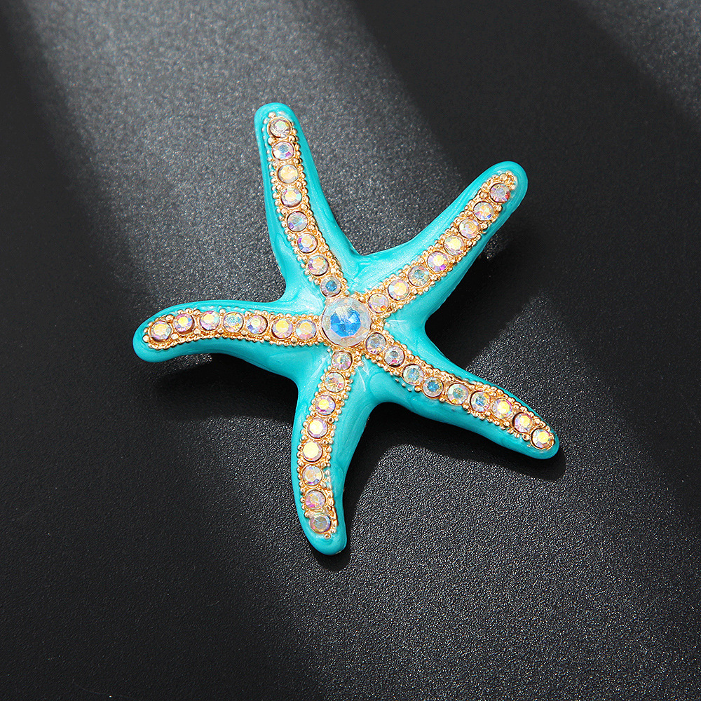 Enamel starfish brooch for women's summer clothing, men's hat decoration pin, metal light luxury accessory, starfish brooch