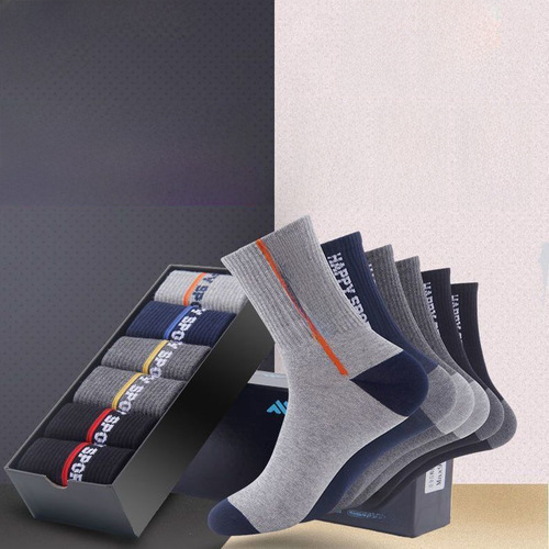 Men's Mid-Calf Socks Spring and Summer New Men's Mid-High Calf Socks Long Socks Casual Deodorant Absorbent Happy Sports Socks