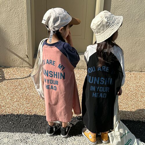 Girls dress Korean style pure cotton short-sleeved children's wear summer  new baby long letter T-shirt skirt