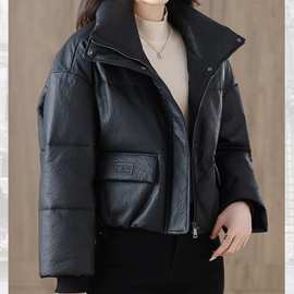 真皮绵羊皮鹅绒女短款面包服2023年冬季小个子韩版羽绒皮衣外套